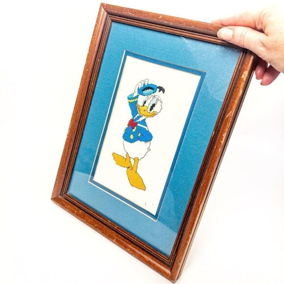 Vintage Donald Duck Framed Needlepoint Cross Stitch Nursery Decor - Picture 2 of 8